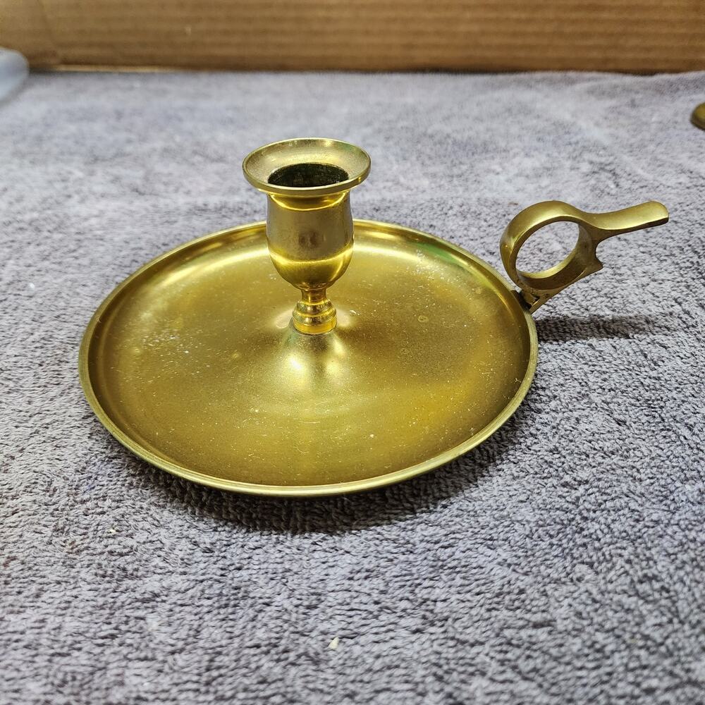 Vtg Solid Brass Korea Colonial Style Cottage Boho Candlestick Candle Holder b48